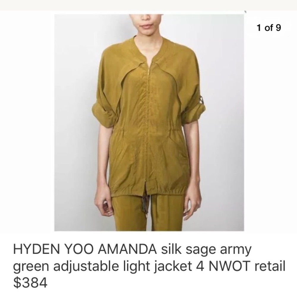 HYDEN YOO silk lightweight zip green jacket 4 NEW